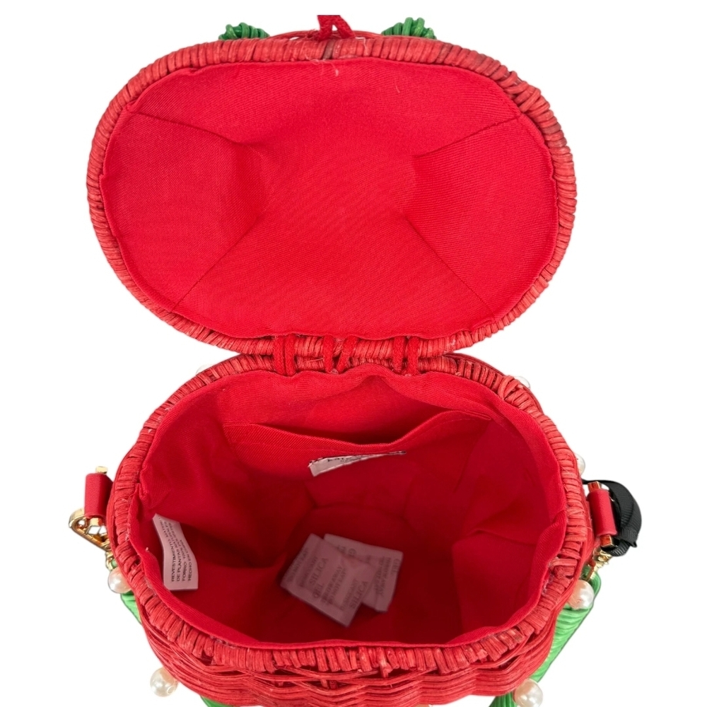 Kate Spade × Target In Hand Woven Strawberry Basket Bucket Bag With Pearls - Picture 6 of 10